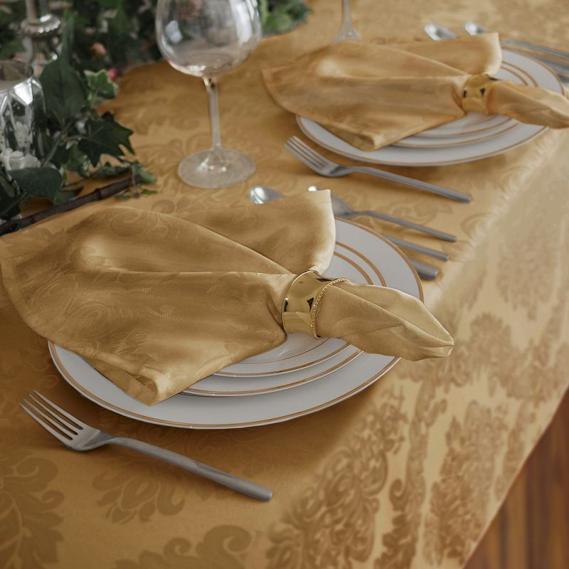 Barcelona Jacquard Damask Stain Resistant Tablecloth - 60" x 144" Rectangle - Gold - Elrene Home Fashions