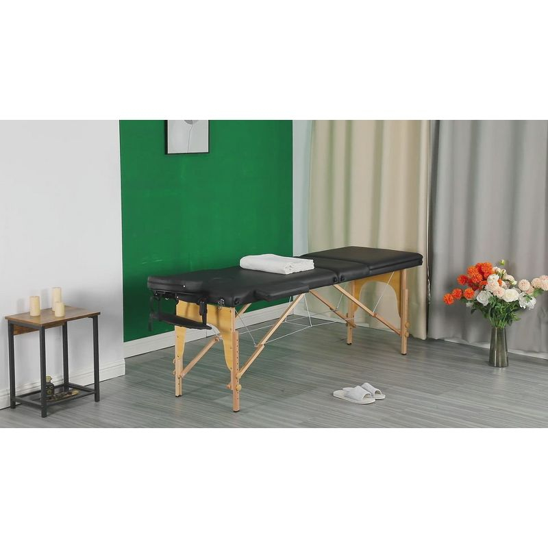 FDW Massage Table Massage Bed 3 Fold Portable  Height Adjustable Lightweight Spa Table Facial Cradle Bed with Carry Case (Black)