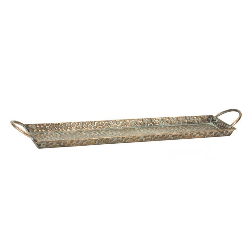 Hammered Metal Tray with Washed Finish and Handles (Set of 3)