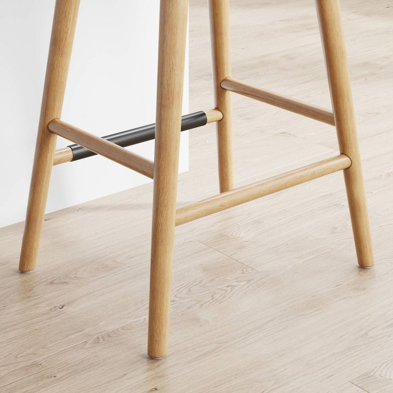Nathan James Barker Wood Cushioned Counter Height Barstool Warm Pine/Chestnut: Upholstered Rectangle, 250lb Capacity