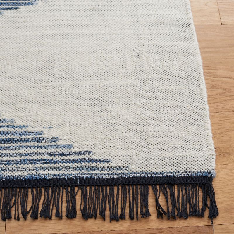 Kilim With Fringes KLM309 Flat Weave Runner Rug - Ivory/Blue - 2'3"x9' - Safavieh