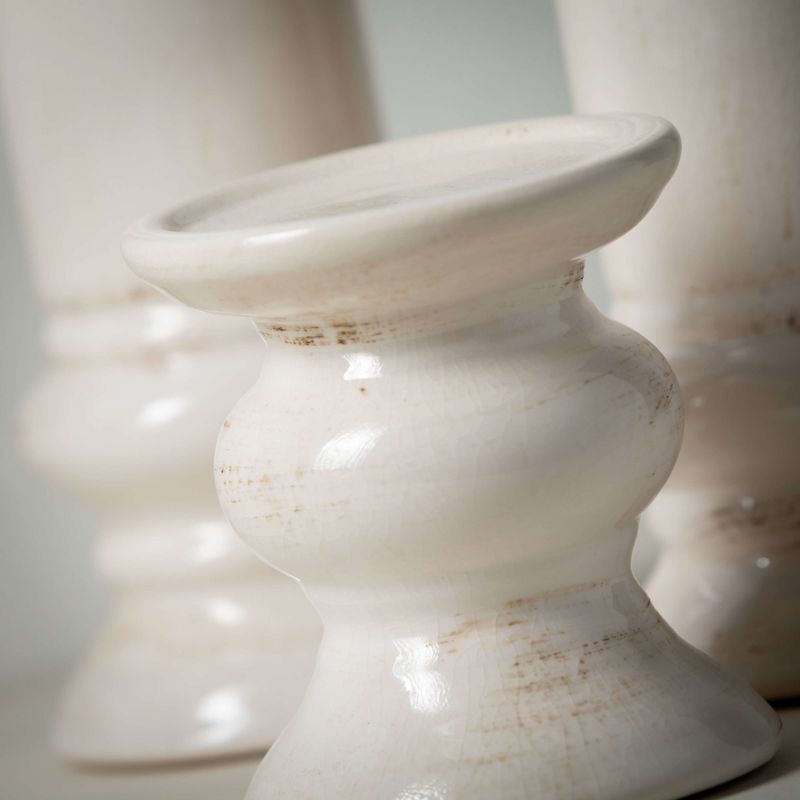 Sullivans Set of 3 Pillar Ceramic Candle Holders 5"H, 9.5"H & 11"H White
