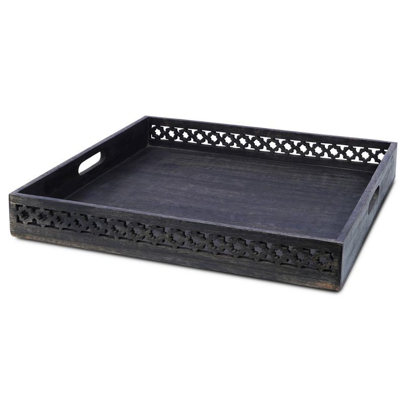 Mela Artisans Rustic Black Trellis Ottoman Decorative Tray