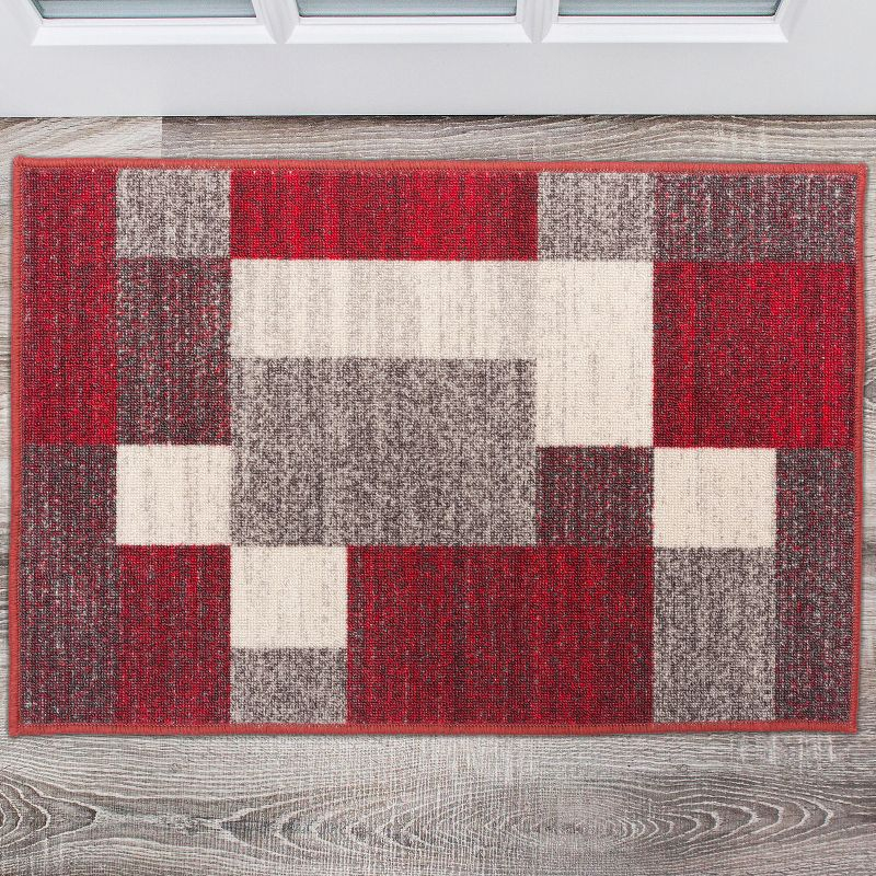World Rug Gallery Modern Boxes Design Non-slip (Non-skid) Red 20" x 30" Area Rug