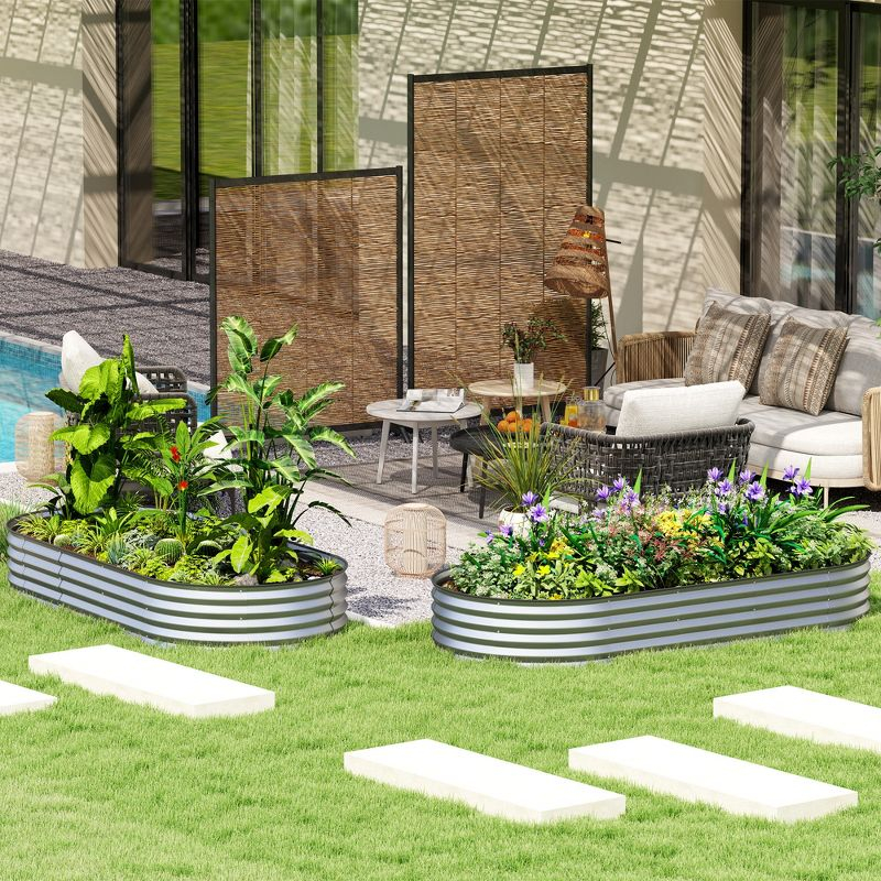 Outsunny 2PCS Galvanized Raised Garden Bed, 7' x 3' x 1' Raised Beds for Gardening with Metal Plant Stakes, Silver