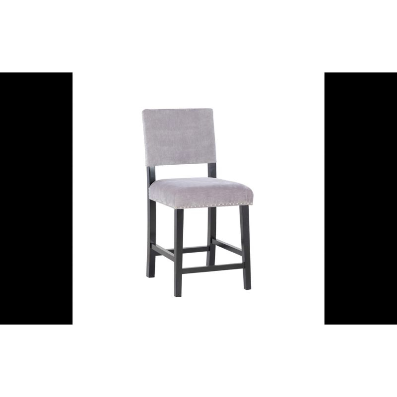 Linon Corey Dark Washed Velvet Upholstery Counter Height Barstool Gray: Stained Wood Legs, Microfiber, Footrest
