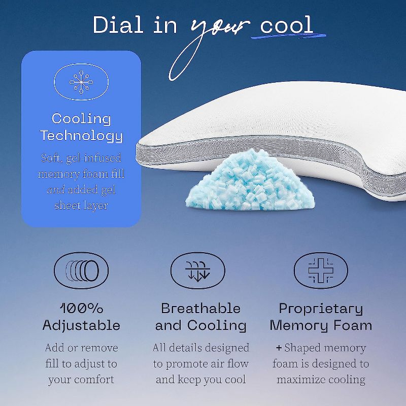 Coop Home Goods The Eden Cool+ Crescent Adjustable Pillow, King Size Plus Memory Foam with Cooling Gel, Neck Support, Back or Side Sleeper Pillow