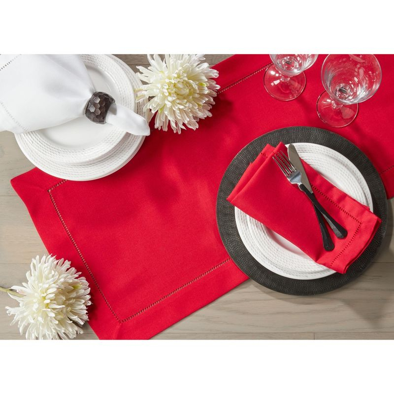 Saro Lifestyle Classic Hemstitch Border Table Runner, Red, 16"x 54"