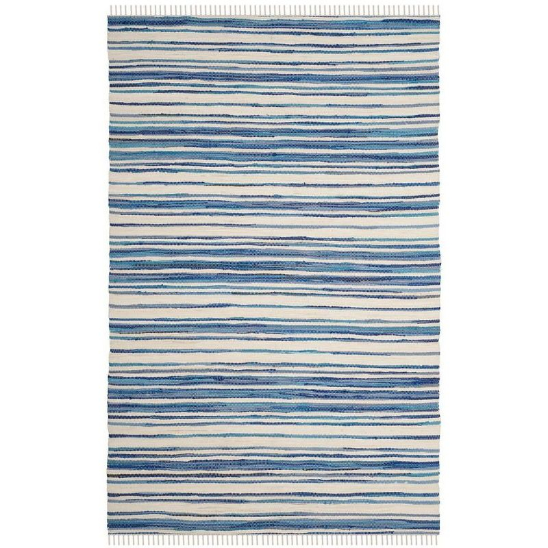 Rag Rug RAR126 Hand Woven Indoor Area Rug - 5'x8' - Ivory/Blue - Safavieh