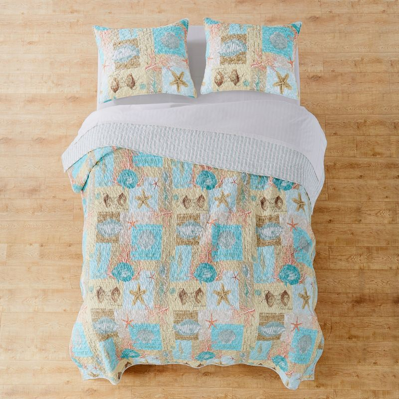 Bridgetown Quilt Set - Twin/Twin XL Quilt and One Standard Pillow Sham Teal, Coral, Taupe - Levtex Home