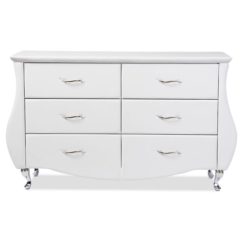 Enzo Modern and Contemporary Faux Leather 6 Drawer Dresser White - Baxton Studio: Sleek Storage, Metal Gliders