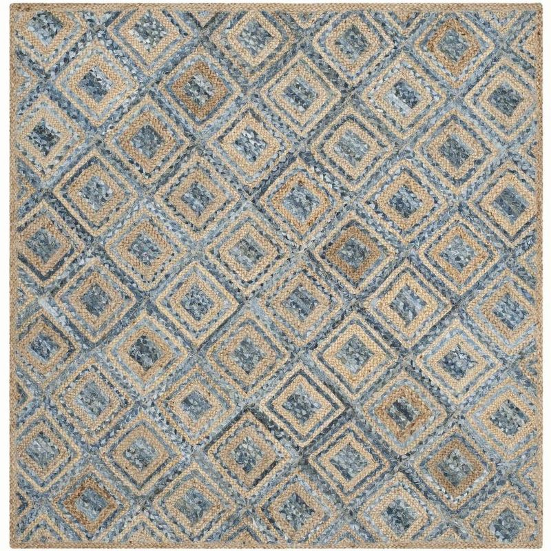 Cape Cod CAP354 Woven Indoor Area Rug - Natural/Blue - 8'x8' - Safavieh