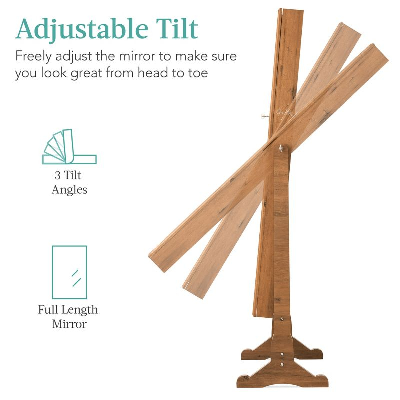 Best Choice Products Jewelry Armoire Cabinet, Full Length Mirror w/ Velvet Storage Interior, Lock - Rustic Brown