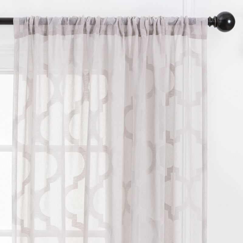 Chanasya 2pk Quatrefoil Voile Sheer Window Curtain Panels - Set of 2 - 52 x 63 Inches Long - Taupe