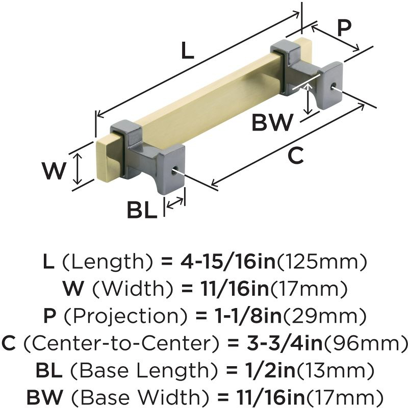 Amerock Overton 3-3/4 inch (96mm) Center-to-Center Brushed Gold/Black Chrome Cabinet Pull