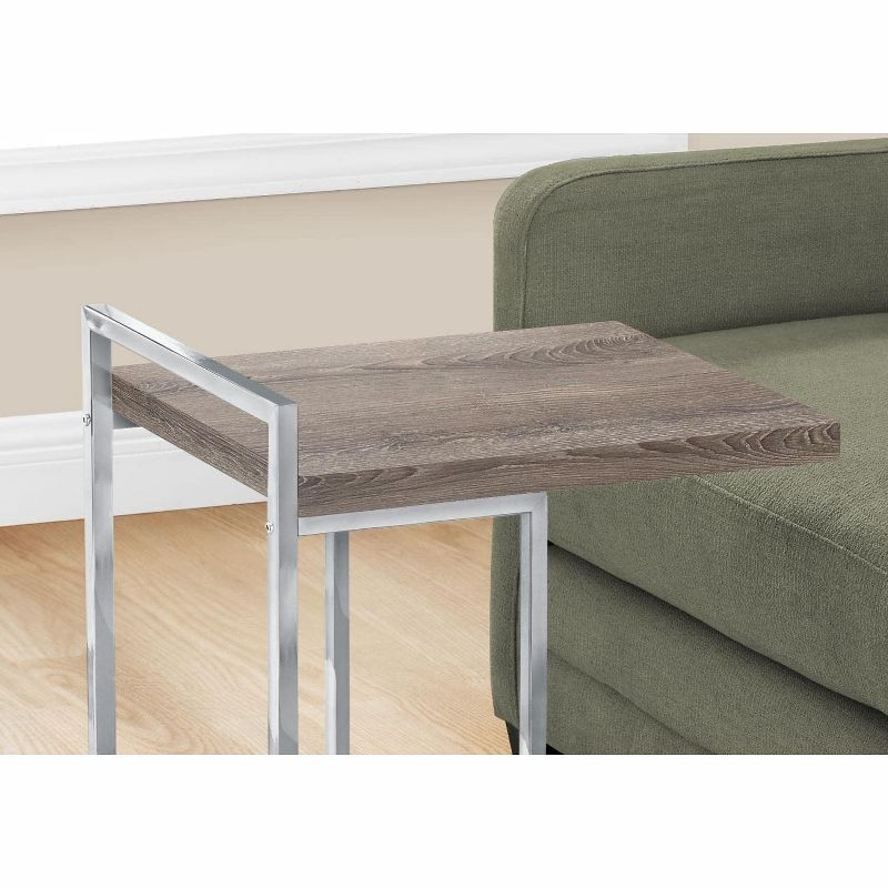 Monarch Specialties Accent Table, C-shaped, End, Side, Snack, Living Room, Bedroom, Brown Laminate, Chrome Metal, Contemporary, Modern