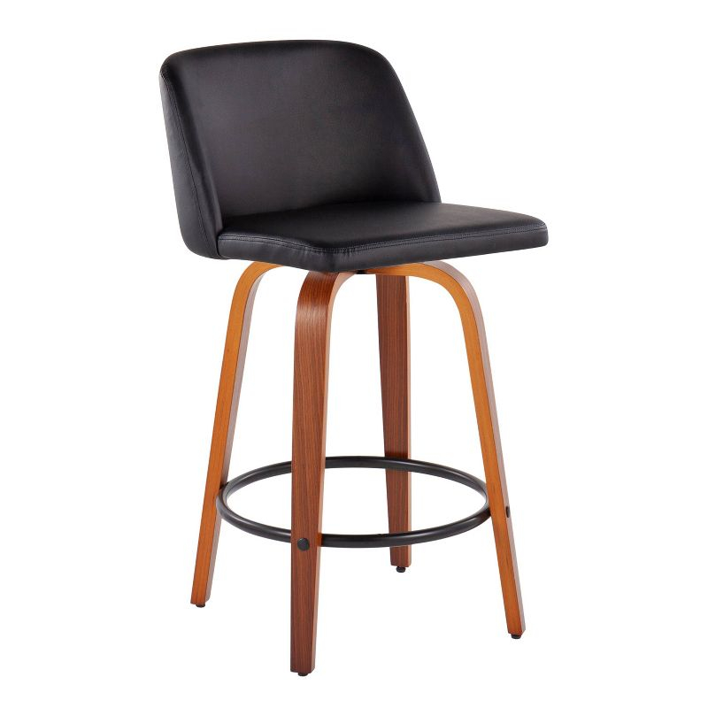 Set of 2 Toriano PU Leather/Steel/Wood Counter Height Barstools Walnut/Black - LumiSource: Swivel, Upholstered, Foam Filled
