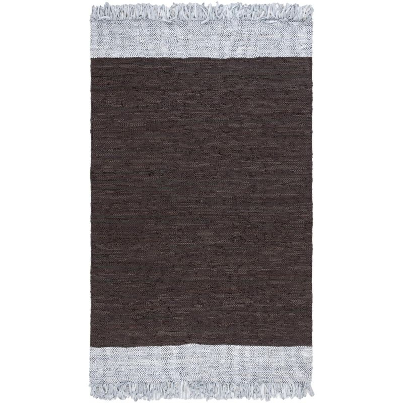 Vintage Leather VTL310 Hand Woven Indoor Area Rug - Light Grey/Dark Brown - 4'x6' - Safavieh