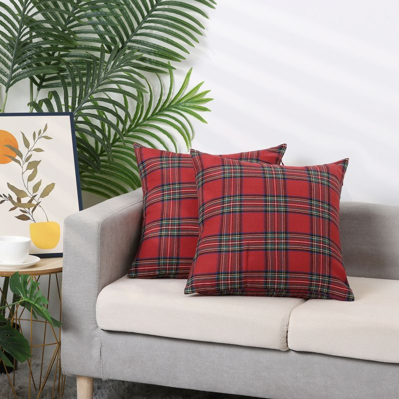 Unique Bargains Festive Plaid Scottish Tartan Pillow Covers 2 Pcs Large Plaid Red 20" x 20"