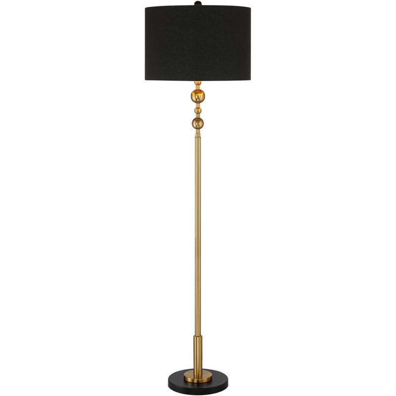 360 Lighting Harlowe Modern Glam Luxury 63" Tall Standing Floor Lamp Skinny Pole Metal Gold Finish Living Room Bedroom House Reading Drum Black Shade