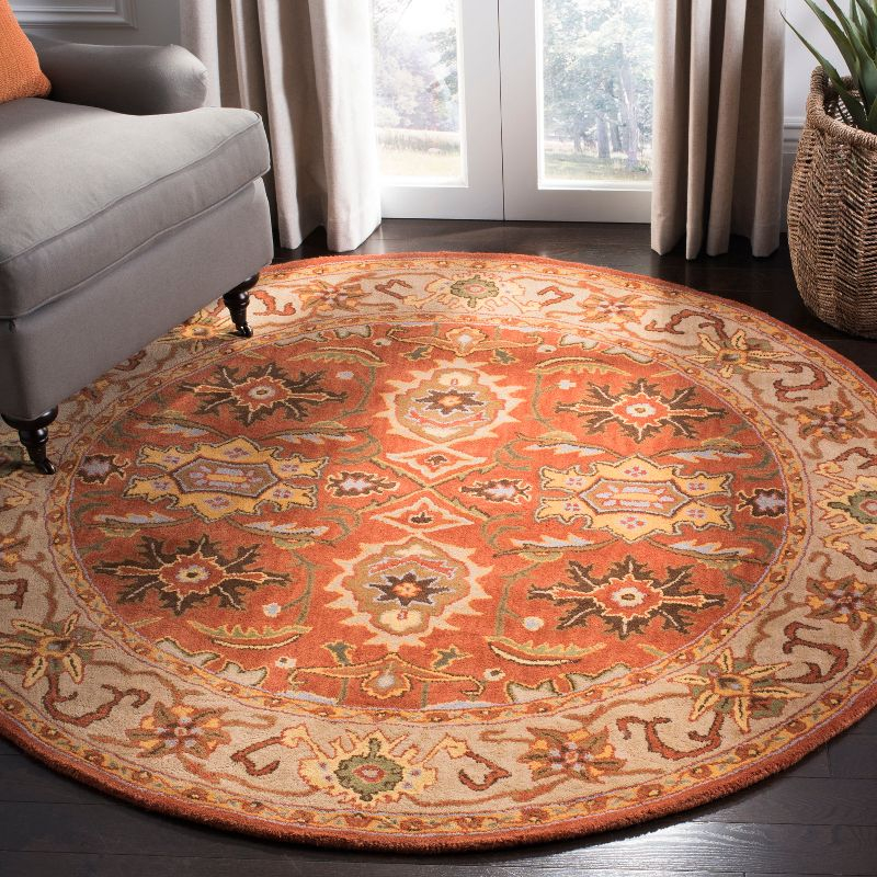 Heritage HG734 Handmade Area Rug - 6' Round - Rust/Beige - Safavieh