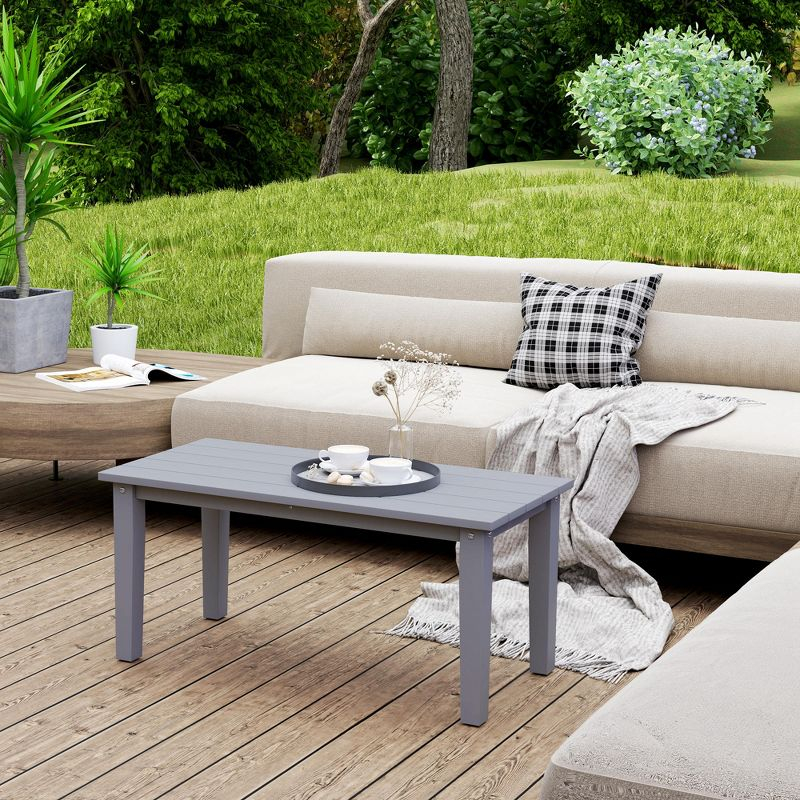 Outsunny HDPE Outdoor Coffee Table, Rectangle All-Weather Patio Coffee Table, Slatted Outdoor Patio Table for Garden, Balcony, Backyard, Gray
