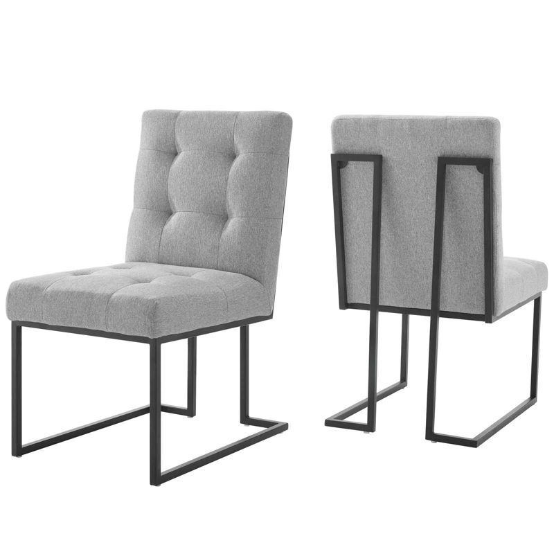 Set of 2 Privy Stainless Steel Upholstered Fabric Dining Chairs Black/Light Gray - Modway: Geometric Base, No Assembly Required