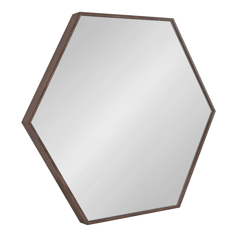 22" x 25" Rhodes Hexagon Wall Mirror Walnut Brown - Kate & Laurel: Modern Plastic Frame, No Assembly Required