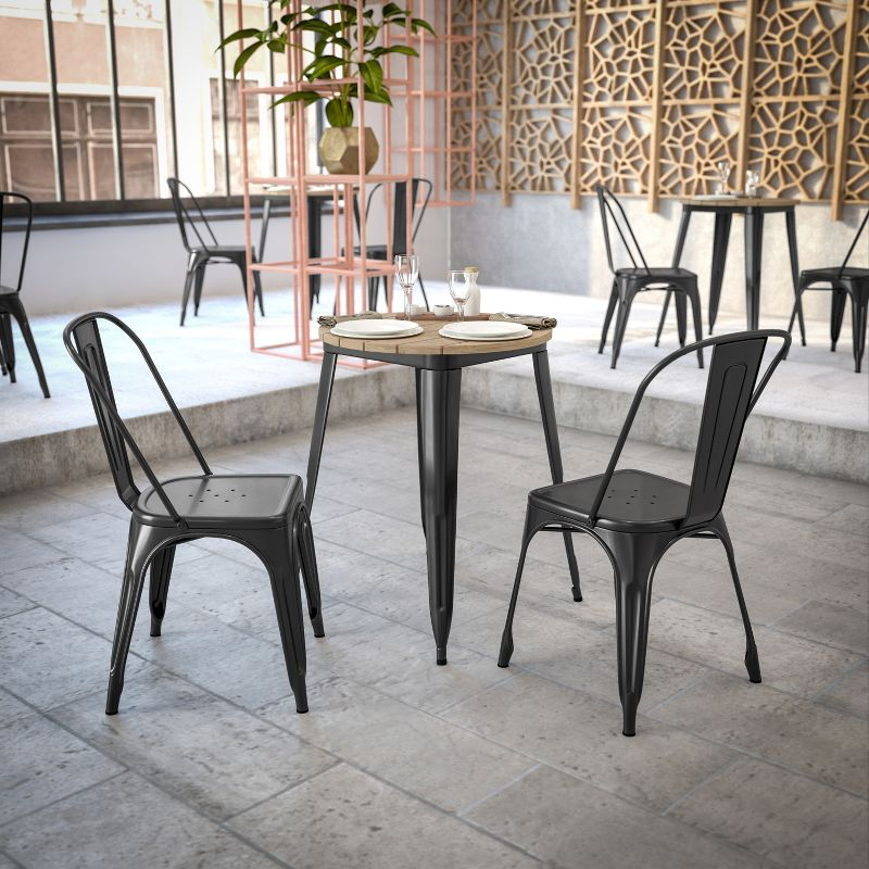 Flash Furniture Declan Commercial Grade Indoor/Outdoor Dining Table, 23.75" Round All Weather Brown Poly Resin Top with Black Steel Base