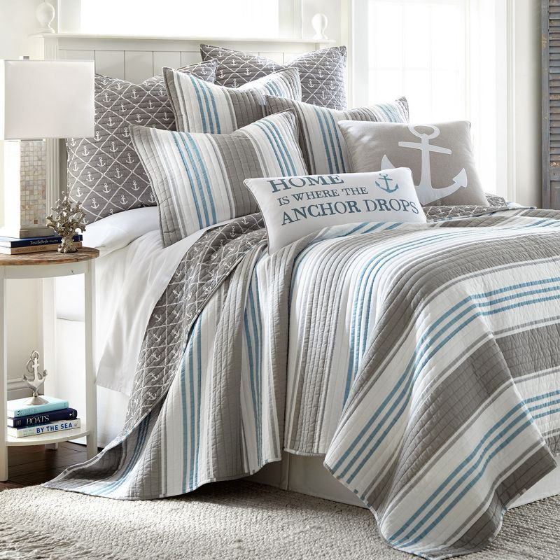Provincetown Home Anchor Pillow - Teal and White - Levtex Home