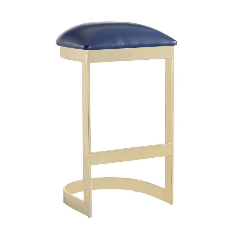 Set of 2 Aura Upholstered Stainless Steel Barstools Blue - Manhattan Comfort: Faux Leather, 28.54" Height, Footrest