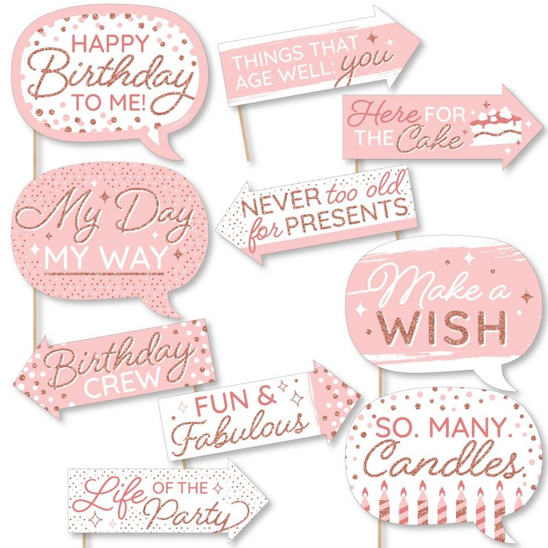 Big Dot of Happiness Funny Pink Rose Gold Birthday - Happy Birthday Party Photo Booth Props Kit - 10 Piece