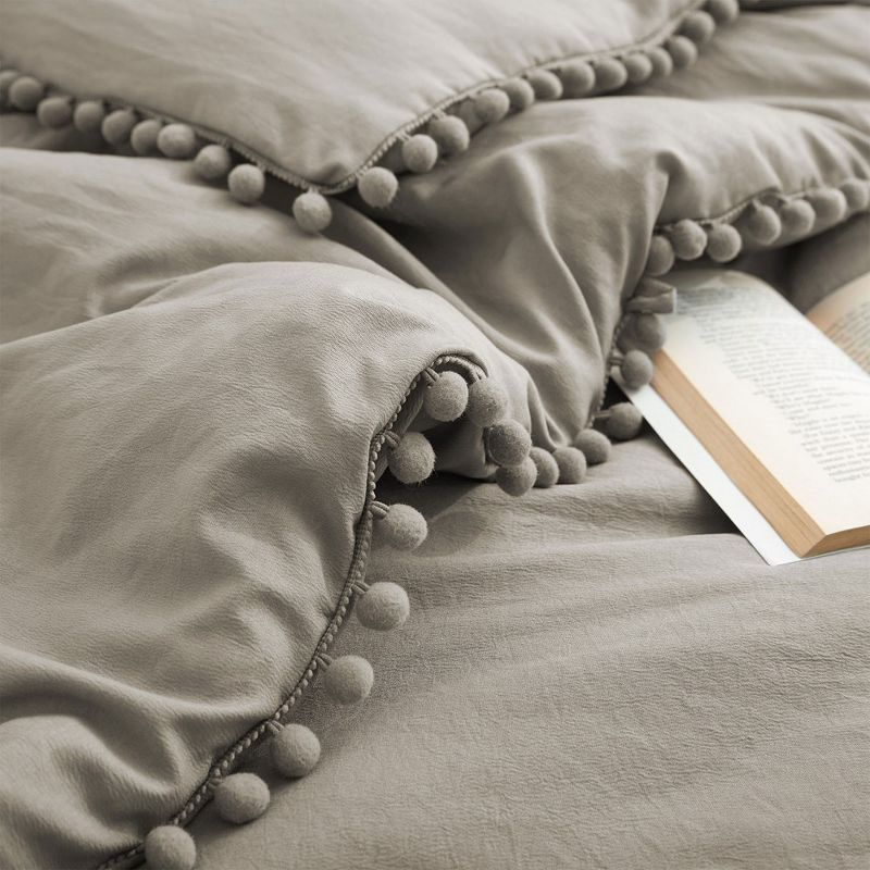 Peace Nest All Season Ball Pom Design Comforter Set with Pillowcases, Pom Pom Fringe Bedding Set, Khaki, Twin