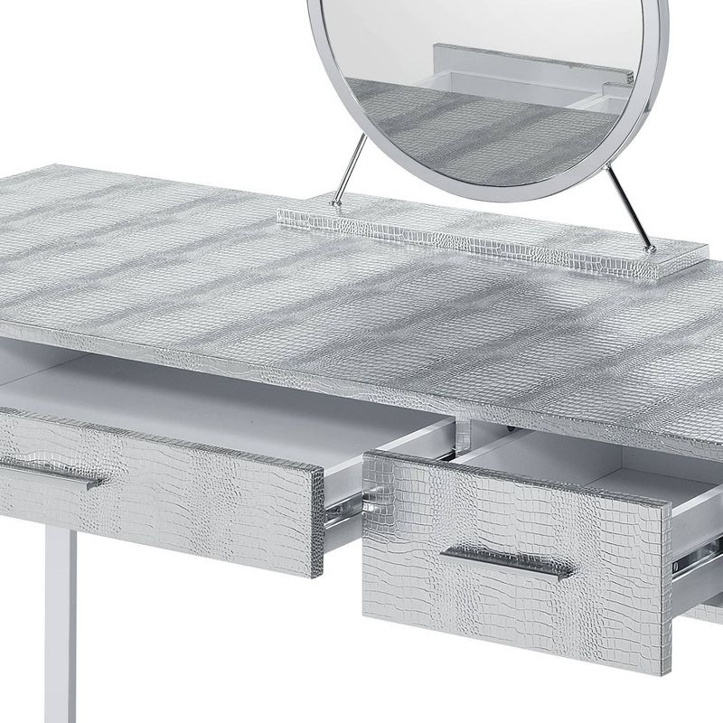 50" Myles Vanity Table Antique White, Chrome Finish - Acme Furniture: Built-in Outlet, USB, Storage