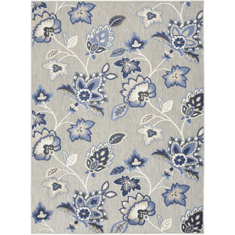 Nourison Aloha Floral Farmhouse Flatweave High-Low Indoor Outdoor Area Rug Blue Grey 7'10" x 10'6"