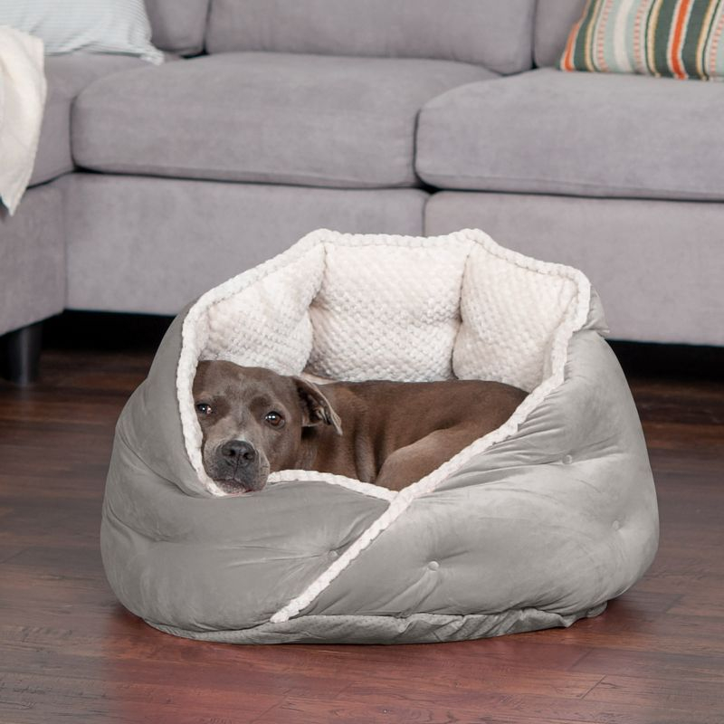FurHaven Calming Wrap-Around Hug Small Dog and Cat Bed - Medium, Silver Gray