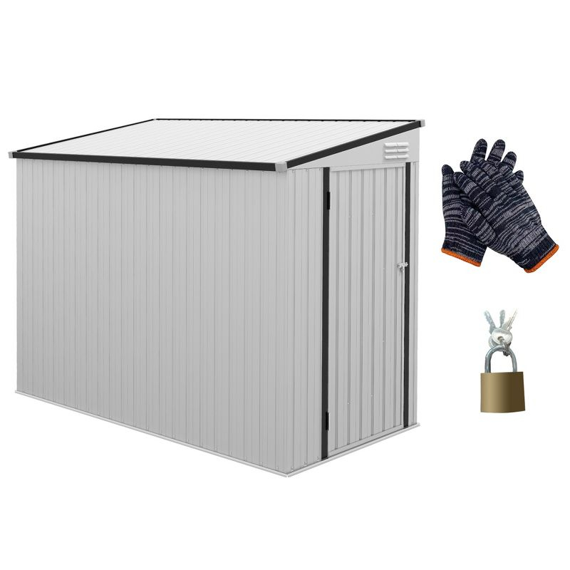 Outsunny 4' x 7.7' Steel Garden Storage Shed, Lean to Shed Outdoor Metal Tool House with Lockable Door & Air Vents for Backyard Patio Lawn, White