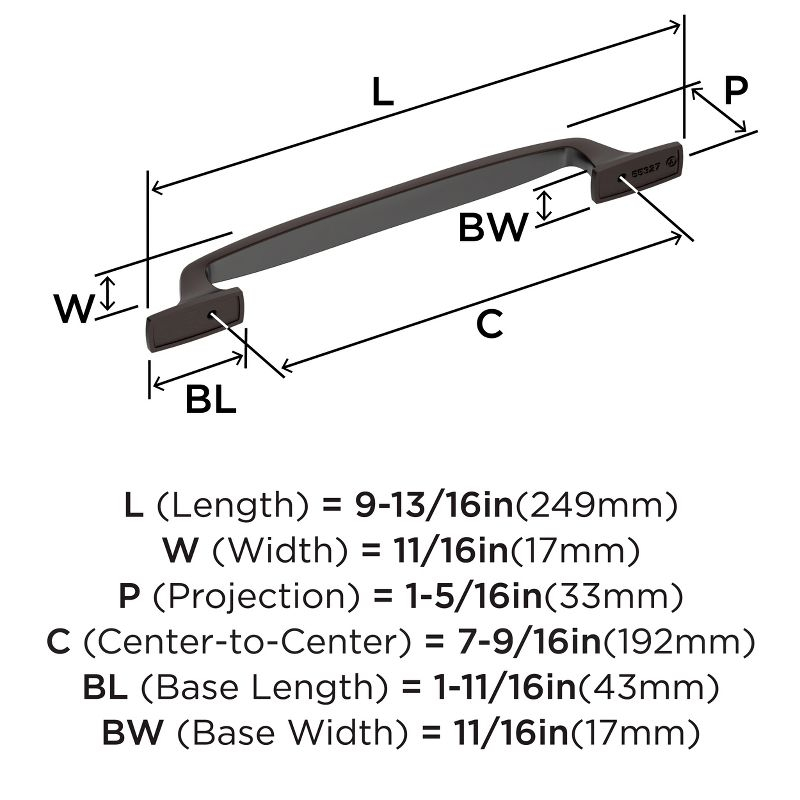 Amerock Highland Ridge 7-9/16 inch (192mm) Center-to-Center Dark Oiled Bronze Cabinet Pull