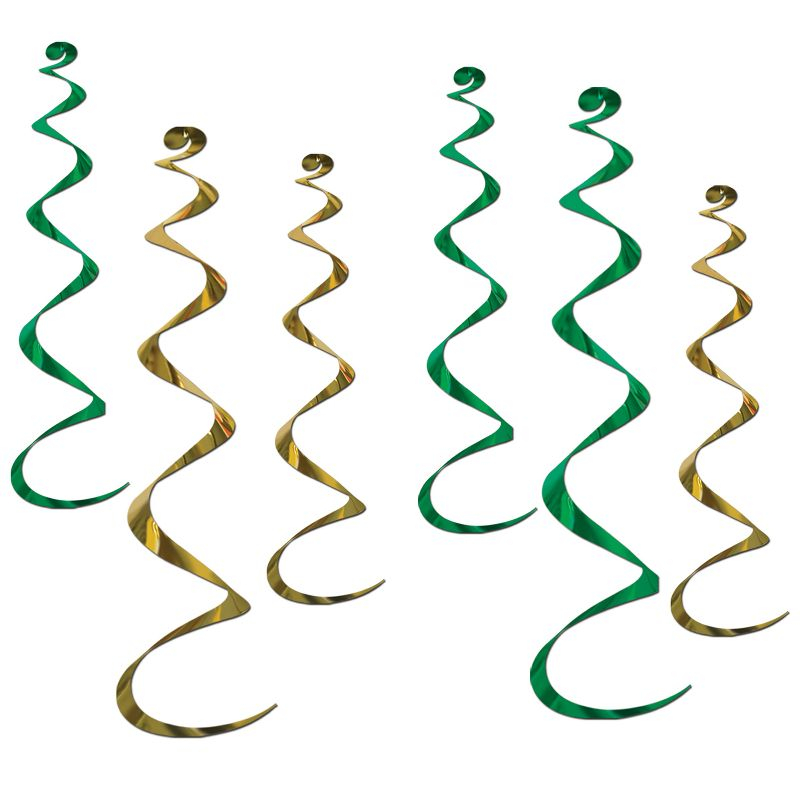 Beistle Twirly Whirlys, 4-24" & 2-36", (12/Pkg) Green & Gold