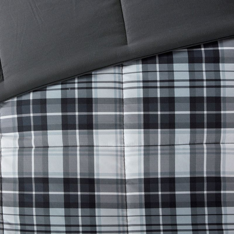 2 Pcs Stylish Plaid Print Comforter Mini Set, All Season Bedding Sets, Cozy Home Textile fits Modern Bedroom Decor, Black/White, Twin/Twin XL