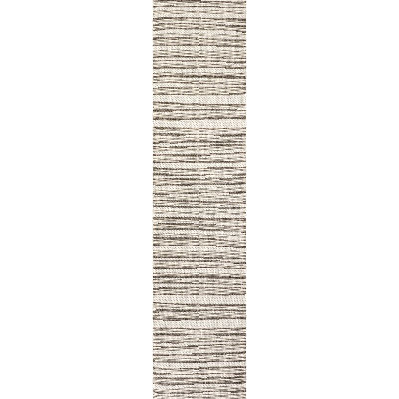 2' x 8' Castara Wavy Stripe Modern Indoor/Outdoor Runner Rug, Cream/Dark Gray - JONATHAN Y