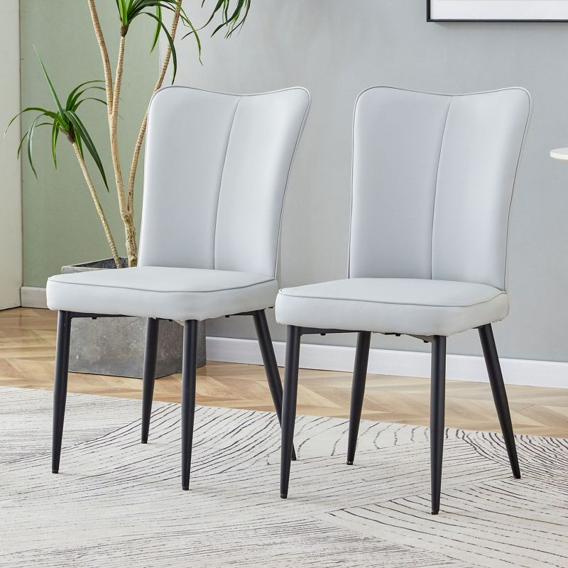NicBex Dining Chairs Set of 2,Modern Dining Room Chairs with PU Leather Curved Backrest and Metal Legs,Gray