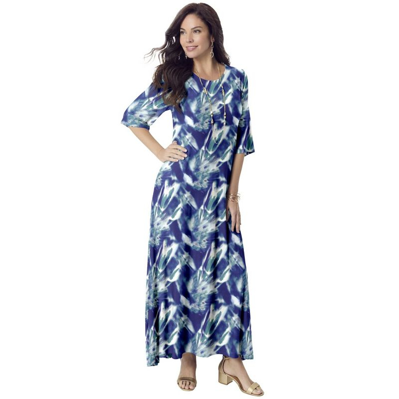 Roaman's Women's Plus Size High Low Jersey Maxi Dress - 42/44, Sage Smoky Tie Dye