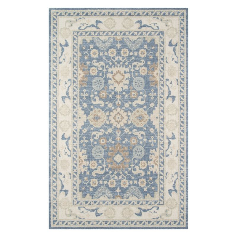 2'x3' Floral Loomed Accent Rug Light Blue - Momeni: Traditional Wool & Nylon Botanical Design, Low Pile, Indoor Use