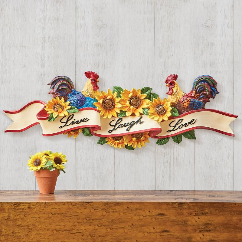 Collections Etc Roosters & Sunflowers Inspirational Live Laugh Love Wall Art 20.25 X 1.5 X 6.5