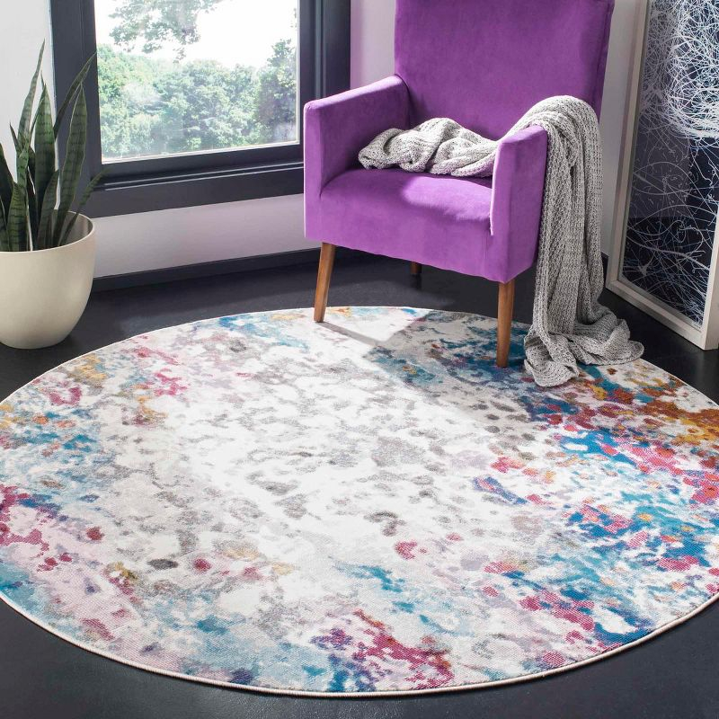 Aria ARA166 Power Loomed Area Rug - Cream/Dark Teal - 6'5" Round - Safavieh.