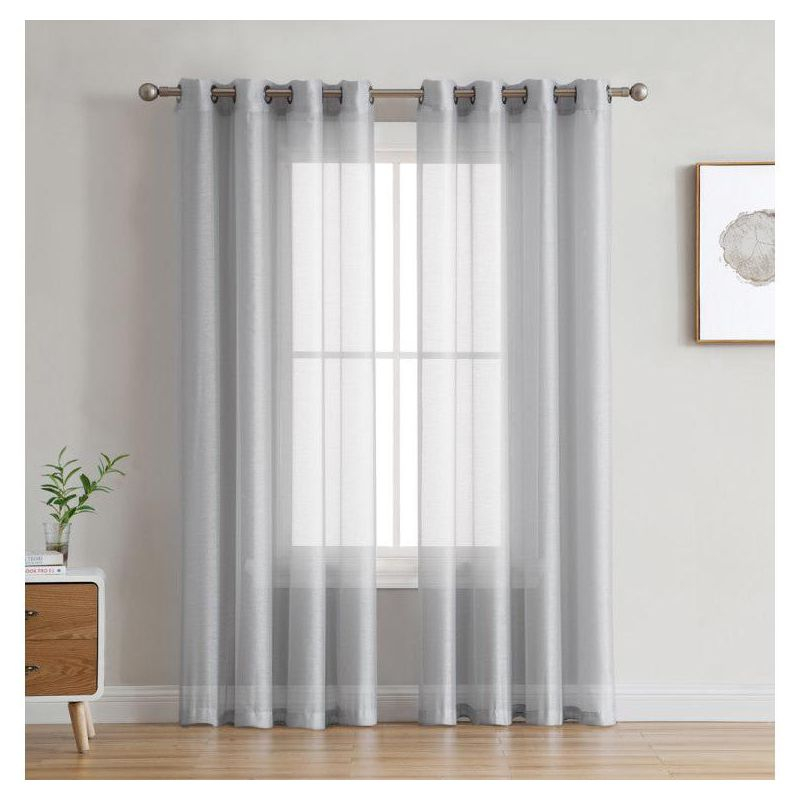 HLC.ME Semi Sheer Voile Light Filtering Transparent Window Curtain Grommet Panels - Set of 2 - Silver, 54 W x 84 L