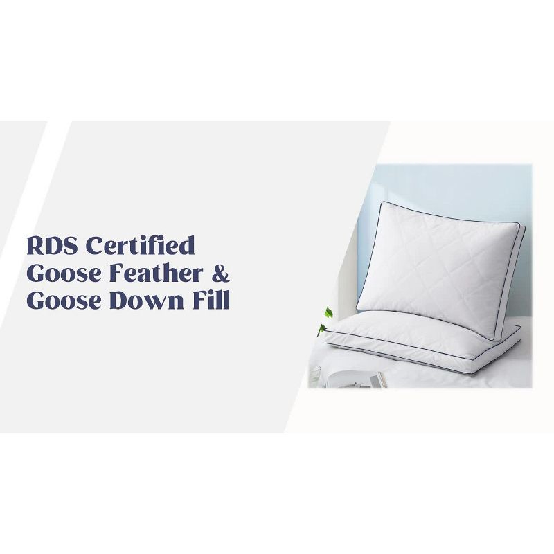 Peace Nest Goose Feather Down Pillow White Quilted Cotton Cover Set of 2, WaterDrop, Standard/Queen