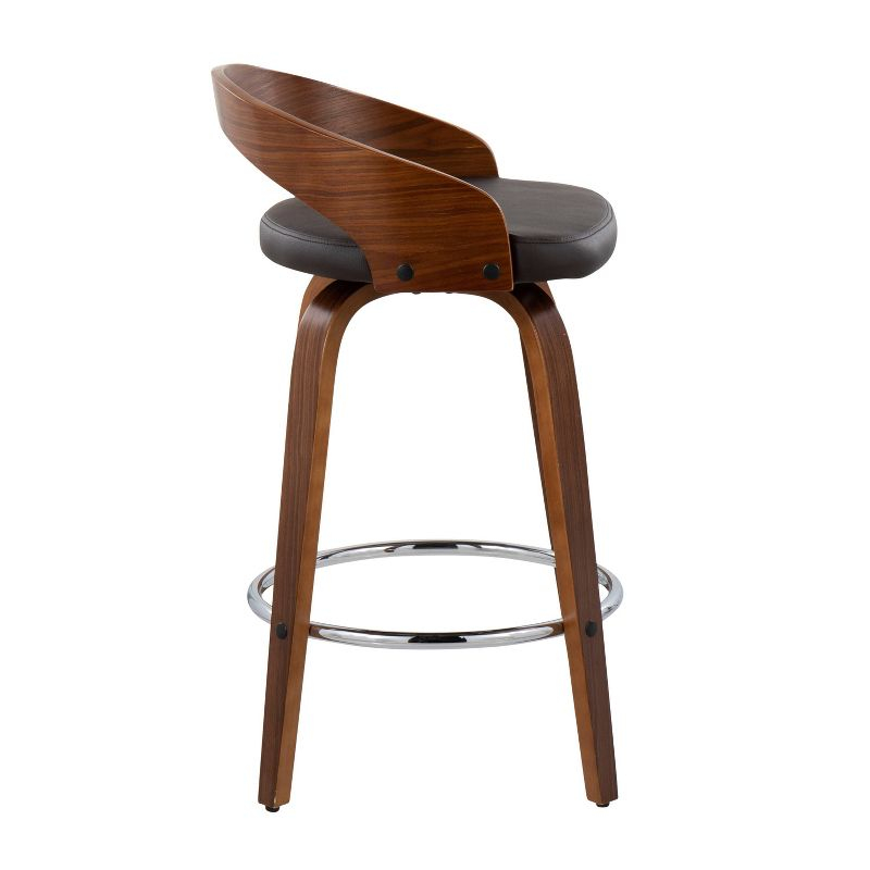 Set of 2 Grotto Upholstered Counter Height Barstools Brown/Walnut - Lumisource: Chrome Footrest, Wood Legs, Swivel Seat