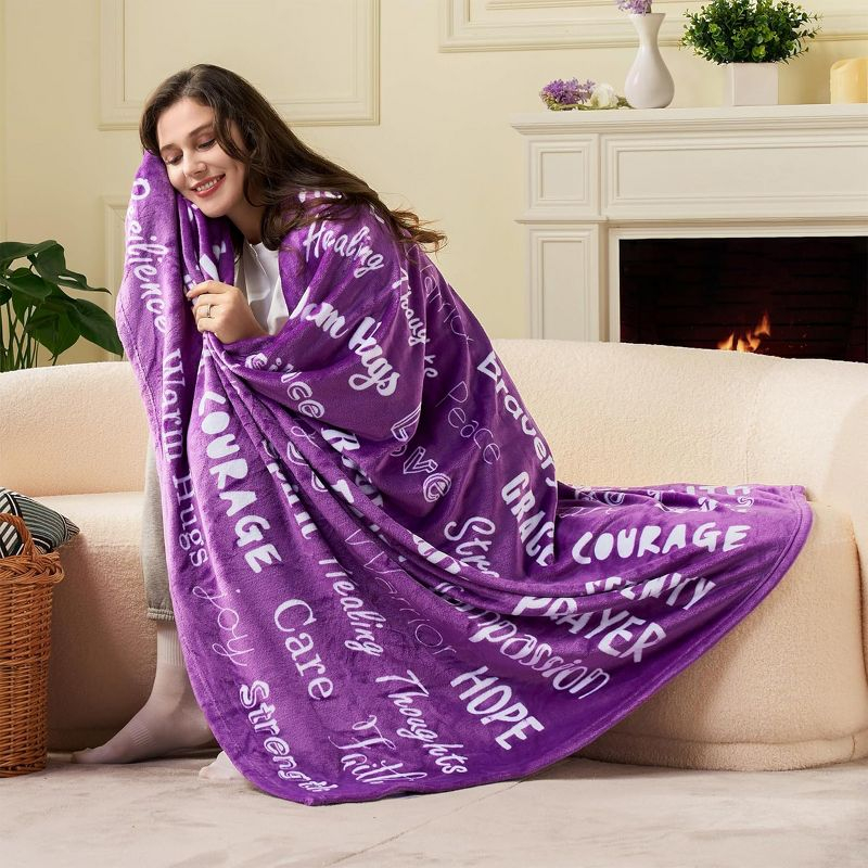 SYNCFUN Soft Warm Hug Blanket - Compassion Throw Blanket Gift with Inspirational Words & Prayer, Purple Gift Blanket for Women Mom Friend 50" x 60"